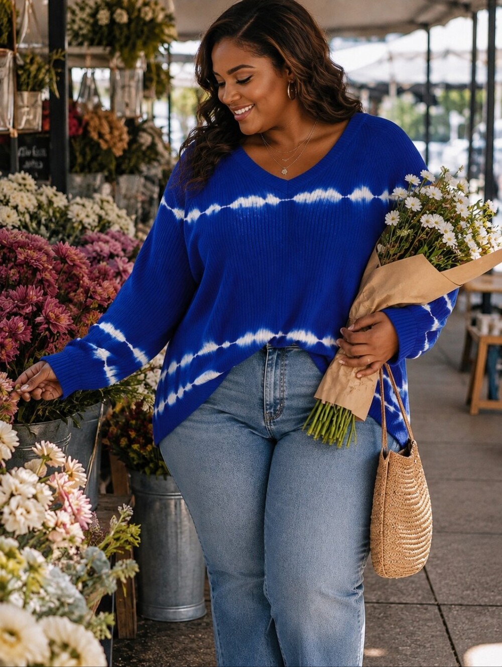 Skyes Are Blue V-Neck Tie Dye Sweater